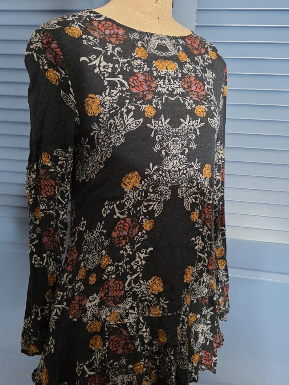 Free People Smooth Talker Tunic Mini Dress Raven Black Floral Size S Open Back - Picture 11 of 11